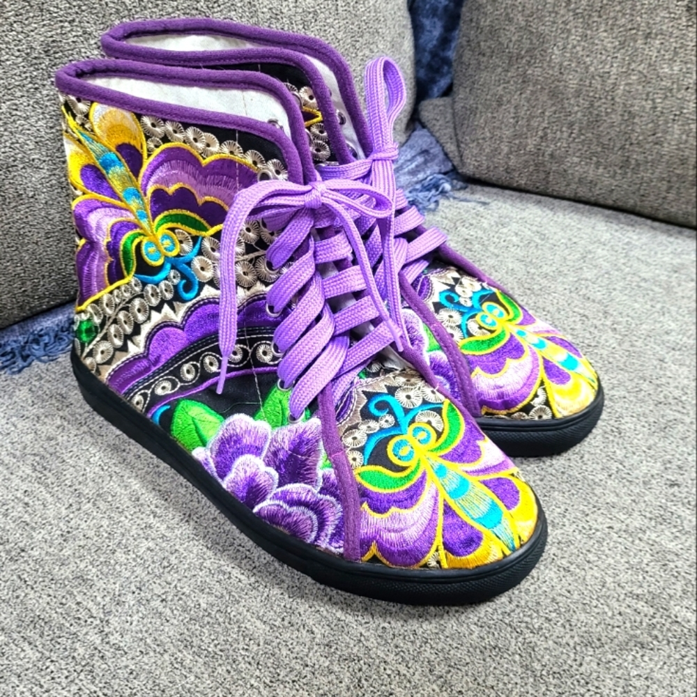 Purple Emroidered Boots